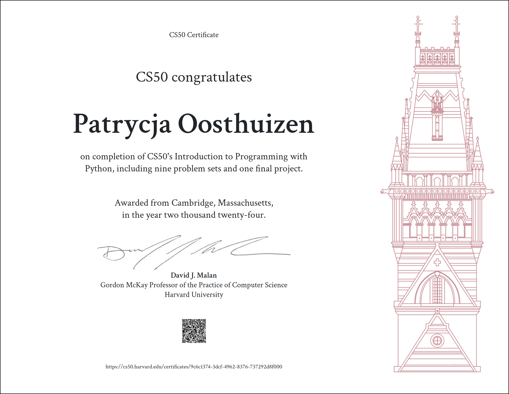 Patrycja's CS50P certificate